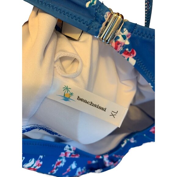 🍒 2/$20 🍒 New Blue Floral One-Piece Bathing Suit with Ruffles - Picture 4 of 6